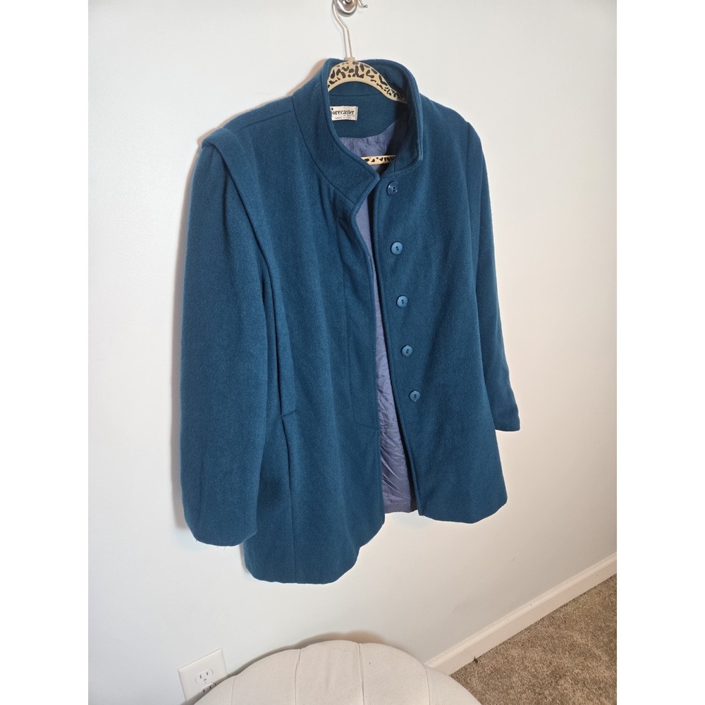 Vintage Forecaster of Boston 100% Wool Coat Turquoise Blue Women's Size 13/14